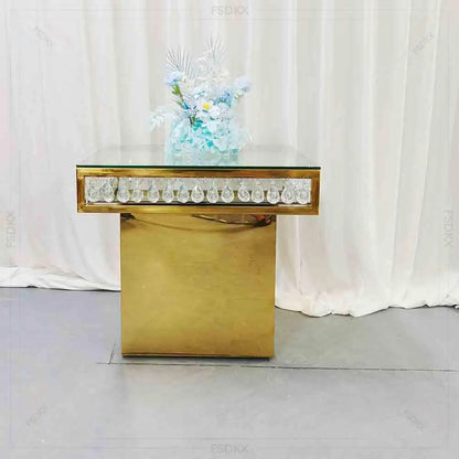 Stainless Steel Wedding Cake Table Square Top Gold Shiny High Quality Unique Dining Furniture