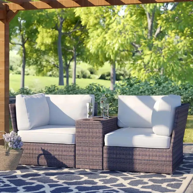 Outdoor Wicker Loveseat with Cushions – No Assembly Needed, Ready to Use for Comfort and Style
