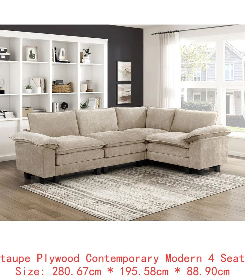Modern 6-Piece Modular Sectional Sofa Set in Plush Chenille Upholstery for Comfortable Living Room Furniture - Durable Plywood
