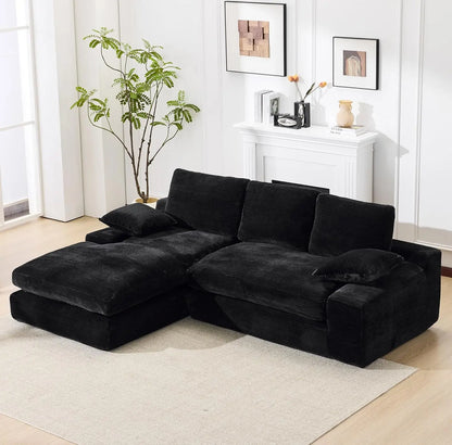 Black Cloud 98.4-Inch Sectional Sofa Corduroy L-Shaped Modern Upholstered Couch with Chaise Modular Sectional