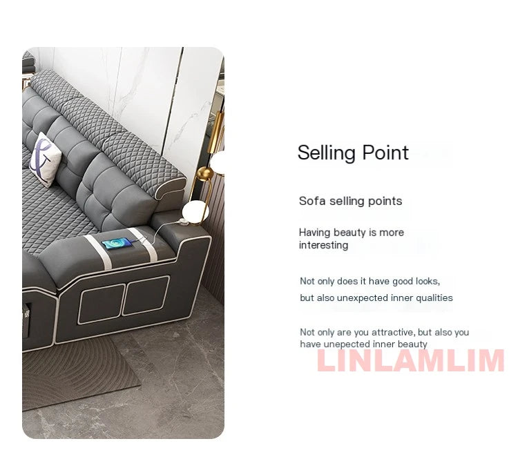 MANBAS Modern U-Shaped Fabric Sectional Sofa with Storage, Adjustable Headrests & USB Charging - Comfortable Quilted Upholstery