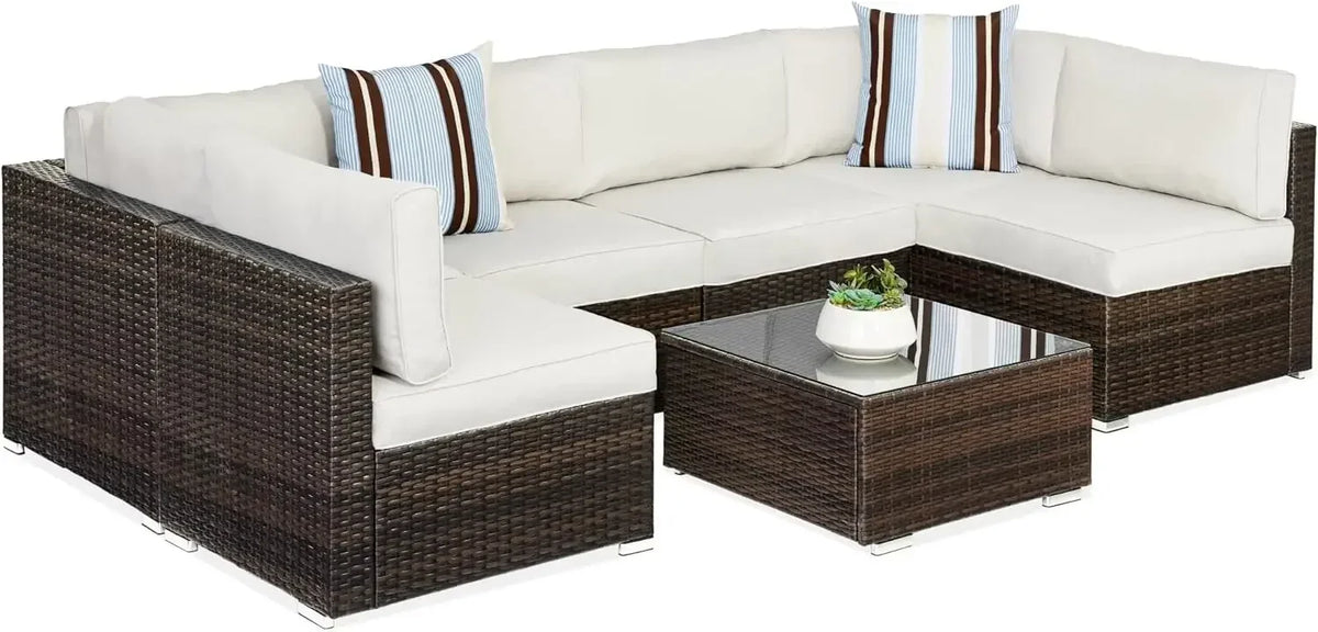 # Outdoor Furniture 7Piec Sets W/2Pillows, Coffee Table, Cover Included, Wicker Conversation Couch Set, Patio Furniture Set #