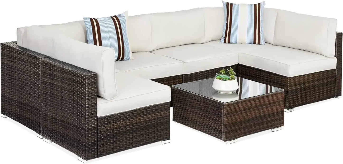 # Outdoor Furniture 7Piec Sets W/2Pillows, Coffee Table, Cover Included, Wicker Conversation Couch Set, Patio Furniture Set #