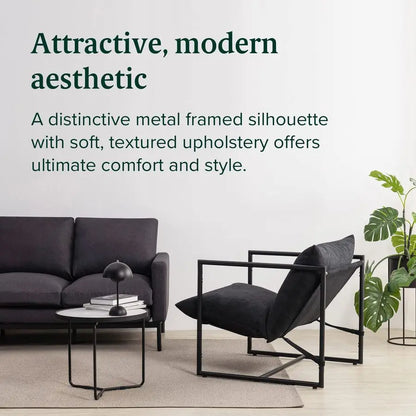 Aidan Sling Accent Chair, Metal Framed Armchair with Shredded Foam Cushioning, Black