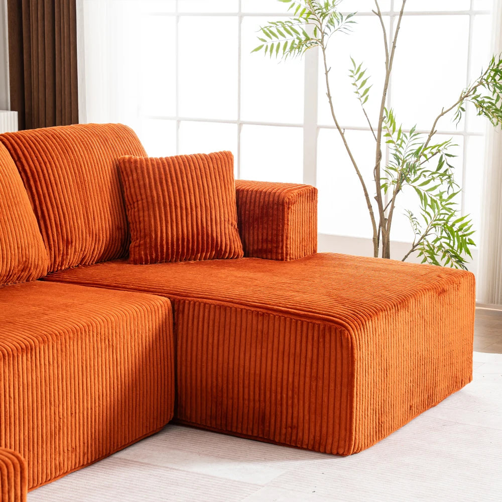 Living Room Boneless Modular Sofa, Corduroy Fabric, Modern U-shaped Leisure Sofa, High-density Sponge, No Assembly, for Home