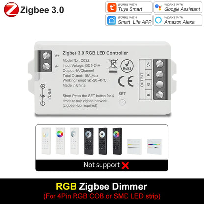 Smart LED Dimmer Tuya Wifi Zigbee DIM CCT RGB RGBW RGBCCT PWM LED Controller Support Alexa Google Home Voice Control