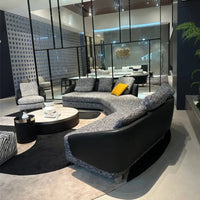 Sofa Italian leather fabric arc, sofa combination large apartment villa light luxury sofa