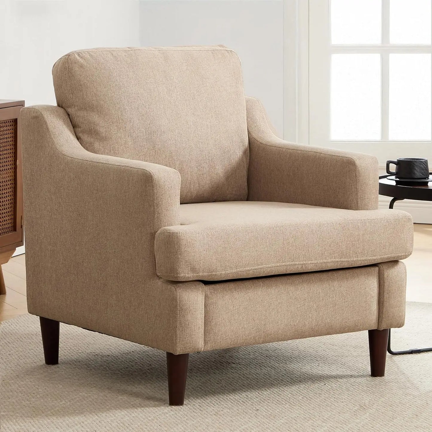 Mid-Century Accent Chair Modern Linen Fabric Armchair for Living Room,Comfy Upholstered Reading Chairs, Customized