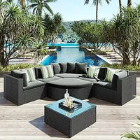 8-Piece Outdoor Wicker Patio Furniture Set with Rectangular Glass Coffee Table for Backyard Conversation
