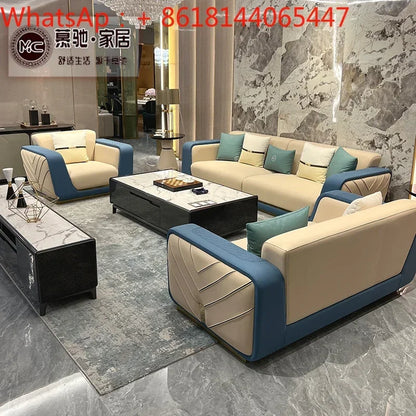 Italian light luxury large apartment leather sofa living room top layer cowhide designer villa high-end furniture combination