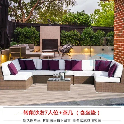 Budget-friendly Outdoor Rattan Woven Sofa, Outdoor Garden, Villa, Courtyard Balcony, Casual Corner Sofa, Coffee Table