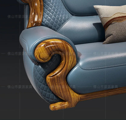 New Chinese ebony leather sofa combination first layer cowhide high-end villa living room modern solid wood sofa furniture