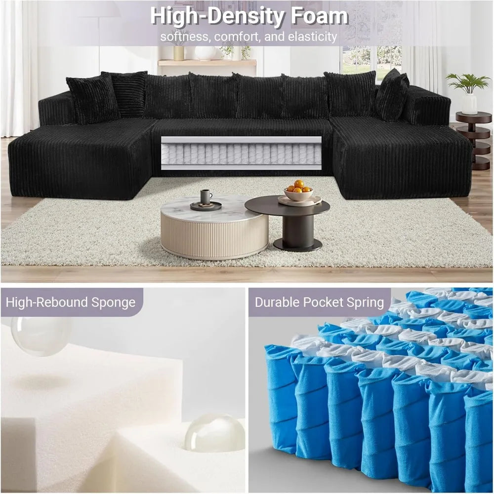 130 Cloud Boneless Sectional Couches for Living Room, U Shaped Sleeper Sofa Bed with Deep Seat Chaise, High Density Foam Compres