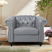 Sofa Chair for Living Room Modern PU Leather Upholstered Armchair Oversized Comfy Single Sofa Chair with Cushion Mid Century Tuf