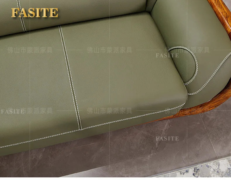 Ebony leather sofa first layer cowhide new Chinese high-end villa living room large apartment solid wood