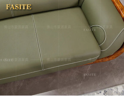 Ebony leather sofa first layer cowhide new Chinese high-end villa living room large apartment solid wood