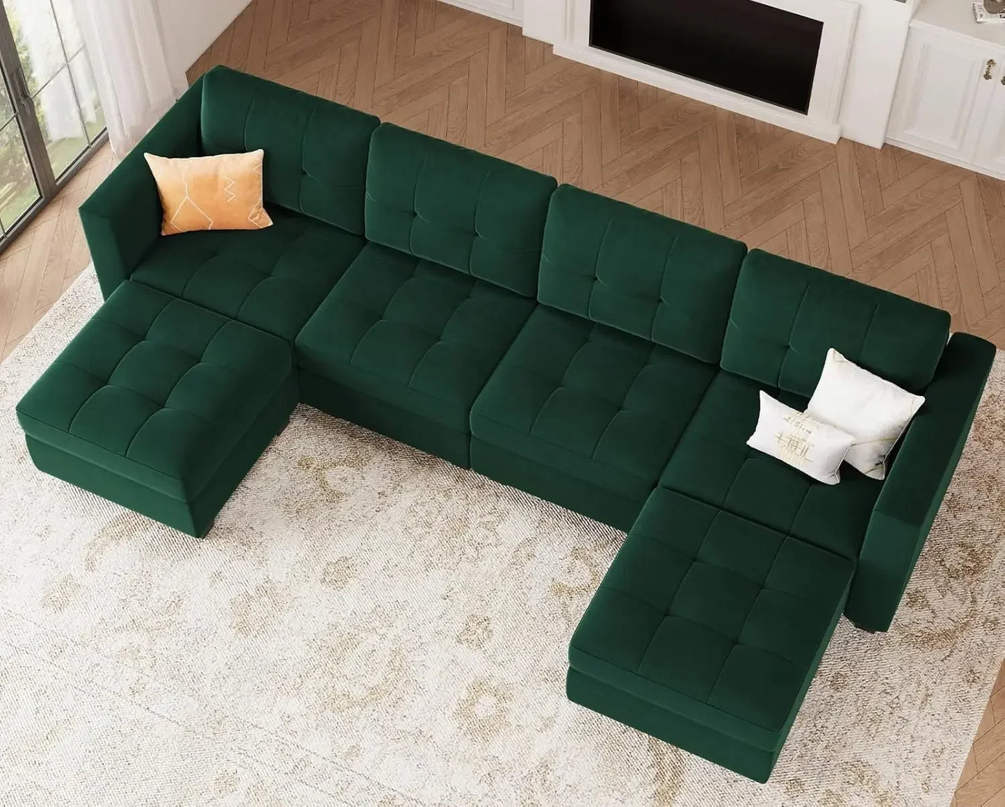 %a Belffin U-Shaped Modular Sectional Sofa, Modular Couch with Storage Seats, 6 Seat Convertible Sofa with Reversible Chaise