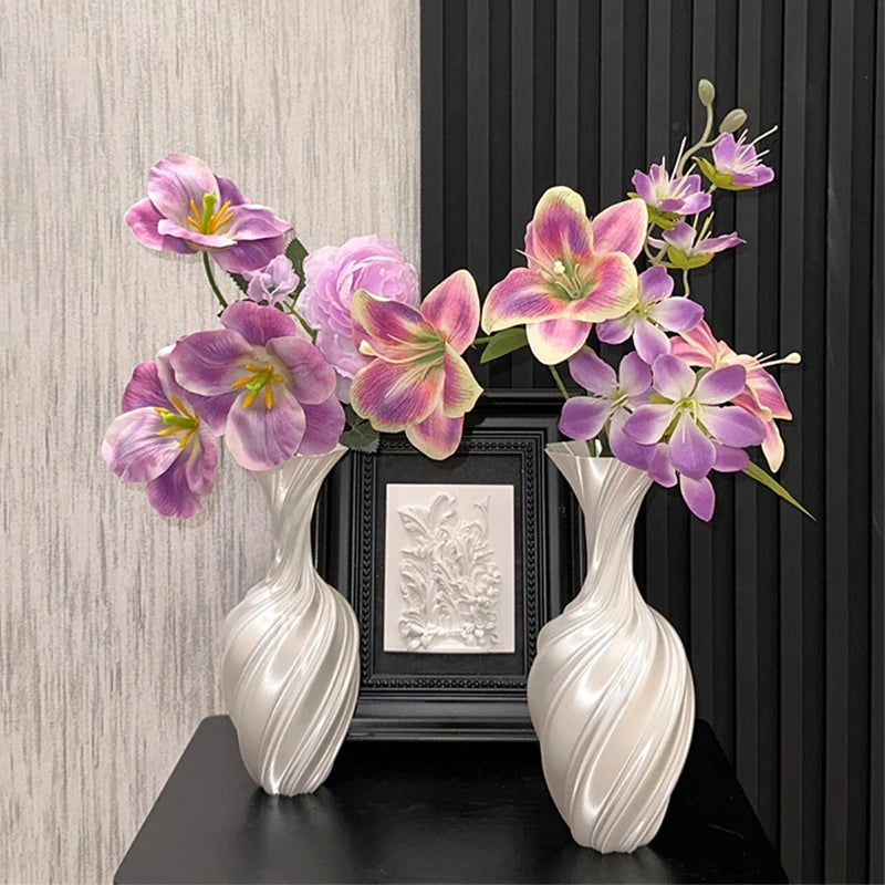 Modern Style Vase Room Decoration Plastic Flower Vase Wihte Black Flower Bottle Aesthetic Floral Arrangement Display Vase
