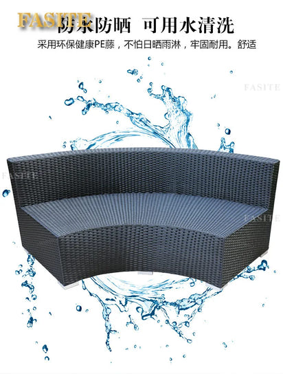 Outdoor round rattan sofa combination garden courtyard semi-circular rattan chair  hotel curved living room sofa
