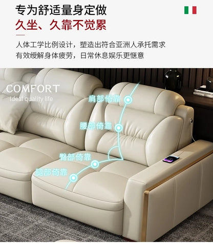 Premium  Italian Genuine Leather Sectional Sofa Sets Couch Sofas with USB and Bluetooth Speaker