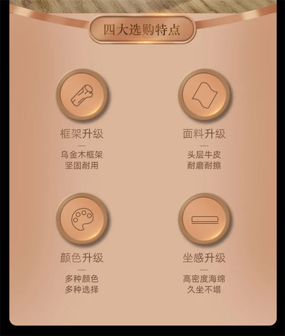 A38 Leather Sofa Luxury Villa Living Room New Chinese Style First Layer Cowhide European Solid Wood Home