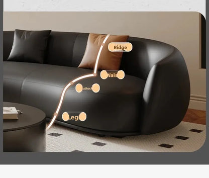 small apartment curved beauty salon Internet celebrity clothing store, rest area negotiation, black leather sofa