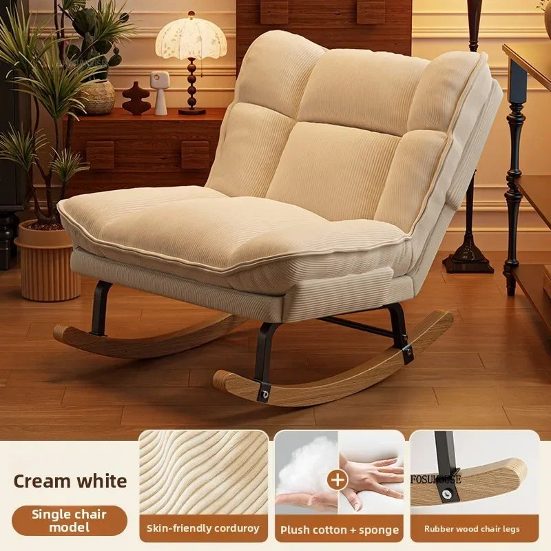 Nordic Widened Living Room Sofas Living Room Adults Can Rocking Single Sofas for Balcony Leisure Corduroy Rocking Lazy Chair