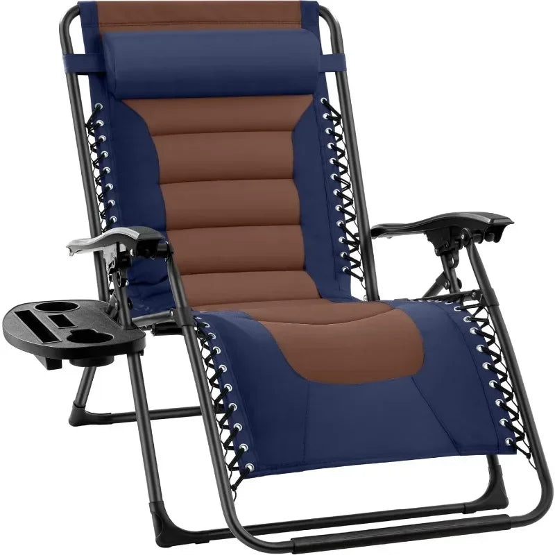 v Oversized Padded Zero Gravity Chair, Folding Outdoor Patio Recliner, XL Anti Gravity Lounger for Backyard w/Headrest, Cup Hold