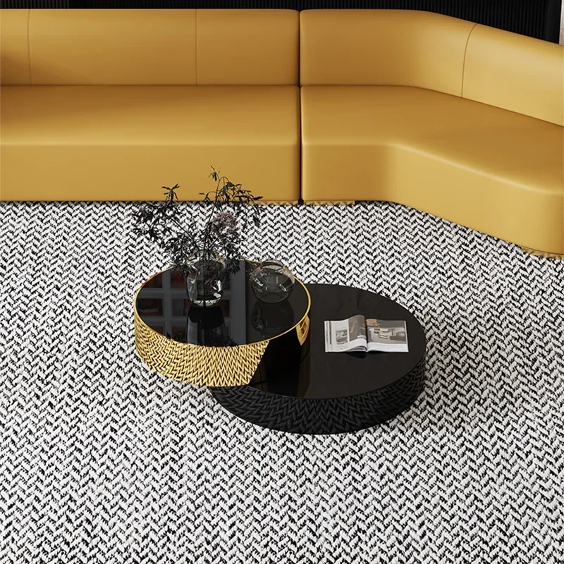 high end round coffee table double modern luxury stainless steel brass rotating black and gold coffee table