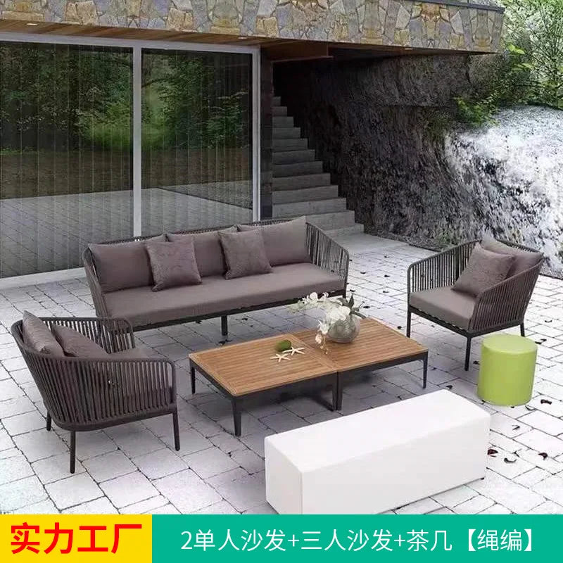 Outdoor Nordic Garden Sofas Hotel Balcony Combination Modern Garden Sofas Terrace Metal Furniture Divano Di Giardino MHHYSF