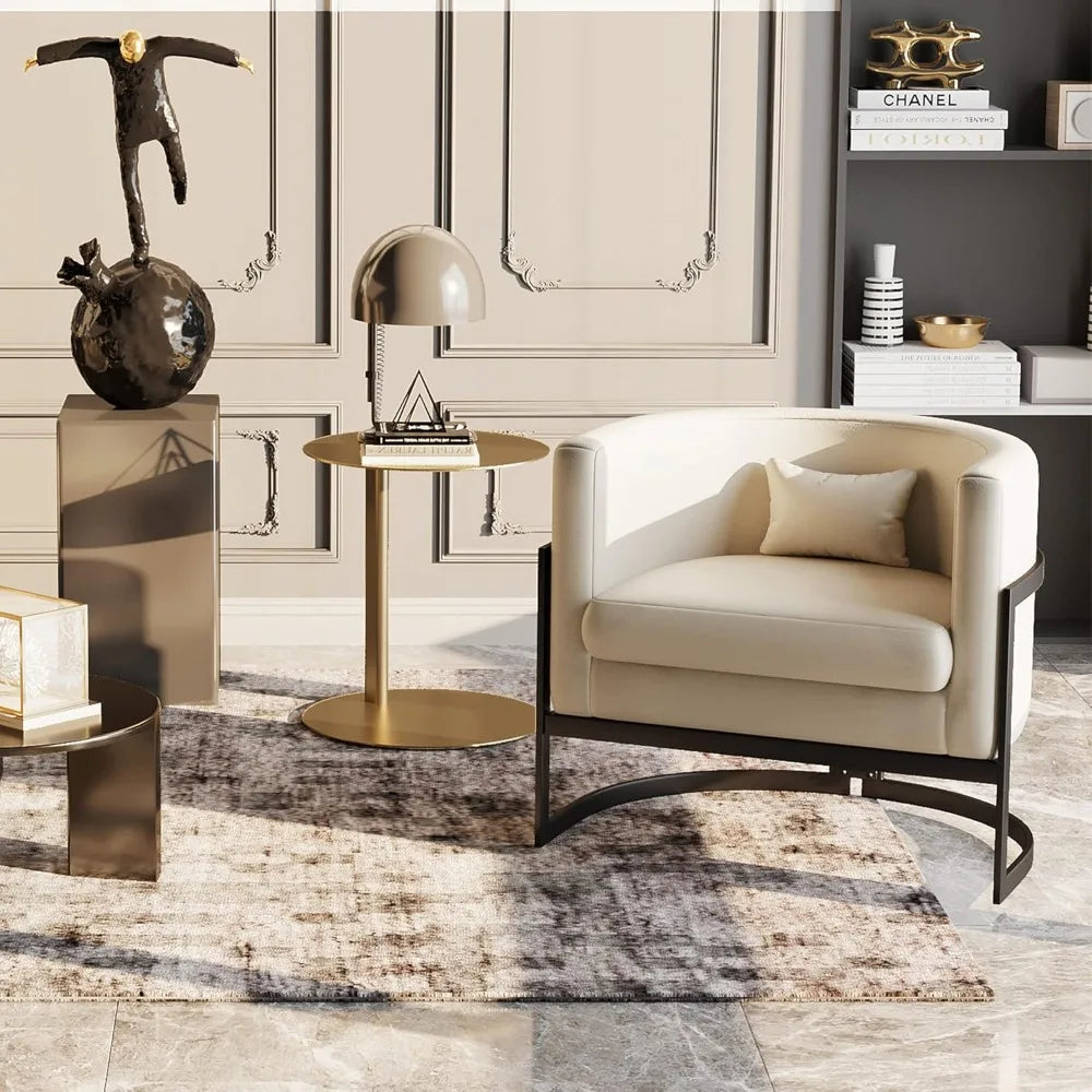 upholstered modern living room chair barrel accent chairs, faux leather armchair mid century lounge chair anti scratch sofa tub