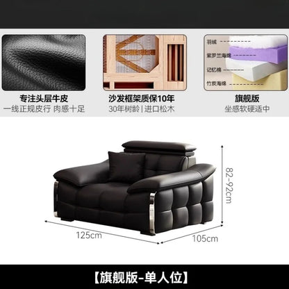 Modern Luxury Sofa Head Layer Leather Living Room Sofas Three Seat Couch Armchair Straight Row Chaise Lounges Home Furniture