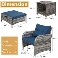 All-Weather PE Rattan Outdoor Patio Chairs Set with Ottoman, 5-Piece Conversation Furniture