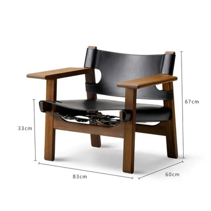 Nordic Solid Wood Living Room Chair Spanish Designer Saddle Leather Hunting Chair Living Room Furniture Balcony Leisure Chairs