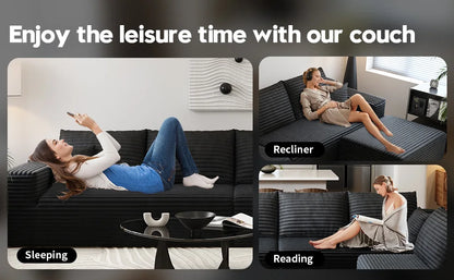 Cloud-style sectional sofa, with corduroy cover, fluffy memory foam cushions, easily assembled, modular recliner, large sofa set