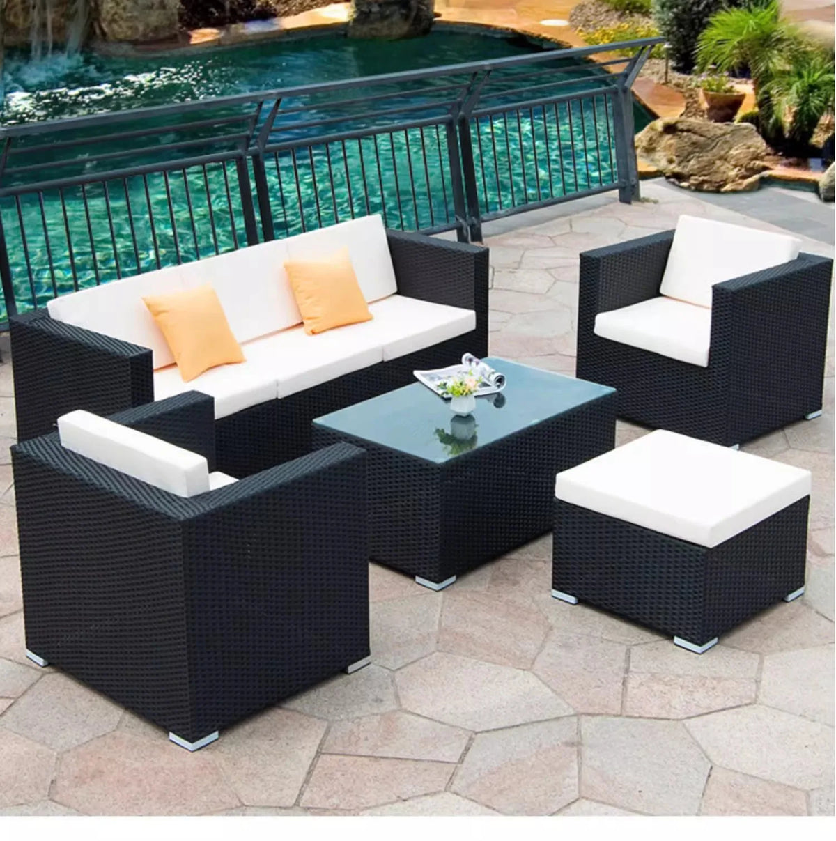 Outdoor rattan sofa combination courtyard terrace  waterproof sun protection outdoor garden rattan sofa furniture