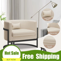Premium Faux Leather Accent Chair Modern Barrel Chair Upholstered Armchair for Living Room Bedroom Single Sofa Chair Club Chairs