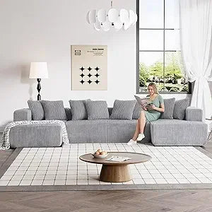 Modular Sectional Sofa In Corduroy With Memory Foam For Living Room, Modern Deep Seating Living Room Sofas Modern Apartment