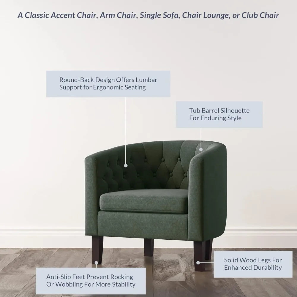 Green Accent Chairs for Living Room, Elegant Arm Chair Upholstered Tufted Barrel Chair Club Chair for Bedroom