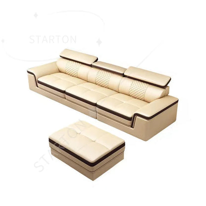 Stylish  Leather Sofa for Living Room with Cup Holder, USB, Adjustable Headrests & Bluetooth Speaker