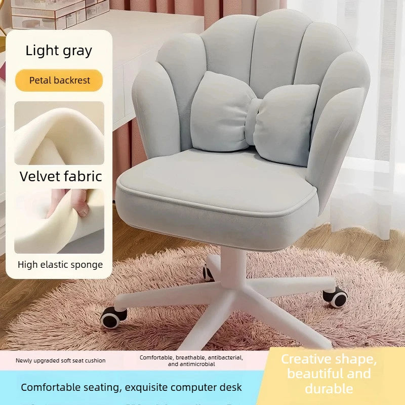 Rotating Makeup Stool for Girls Soft Comfortable Backrest Vanity Chair with Petal Design Home Dressing Table Stool Vanity Chairs