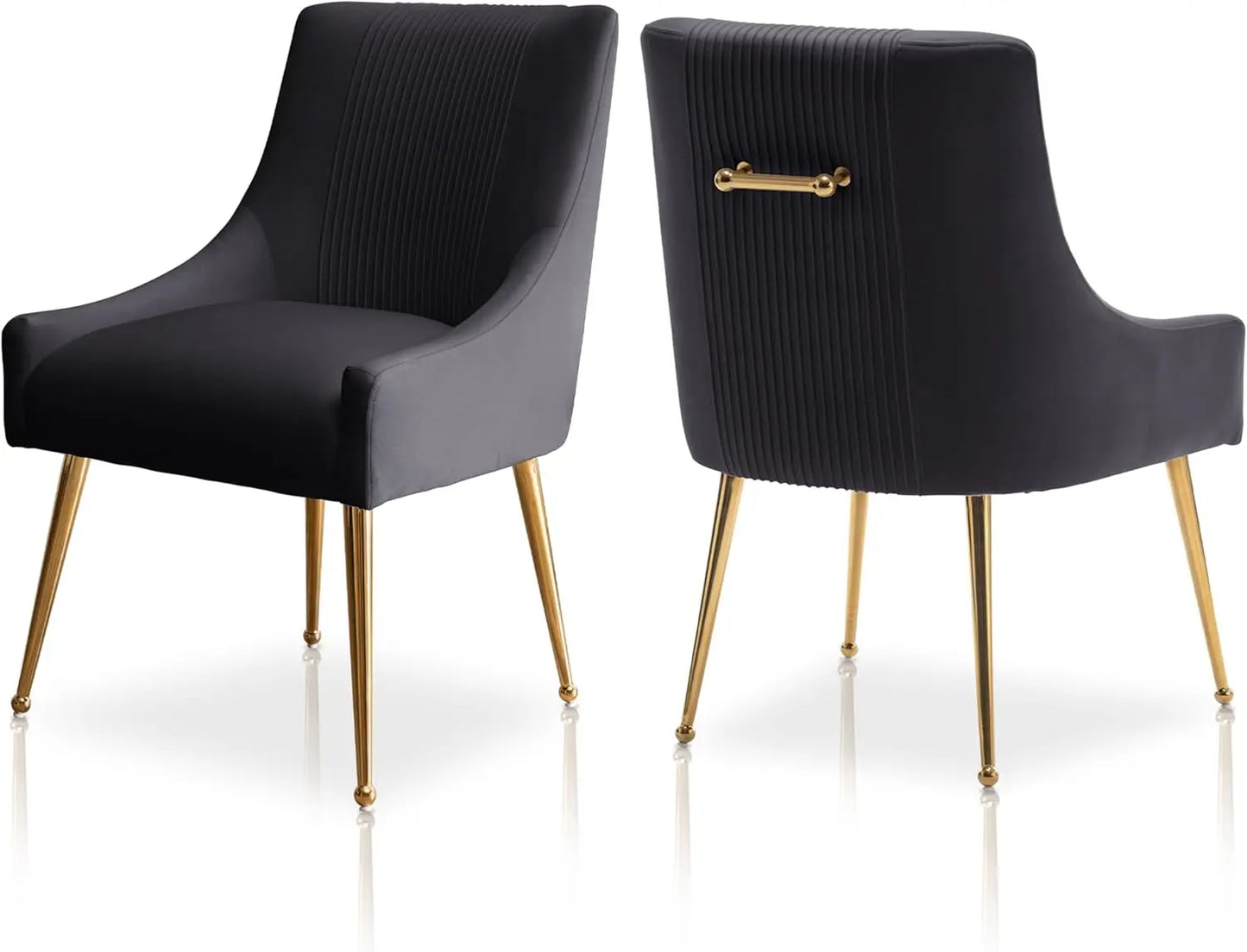 Modern Velvet Dining Chairs Set of 2 with Gold Legs, Tufted Black Upholstered Chairs for Living Room, Study, Reception