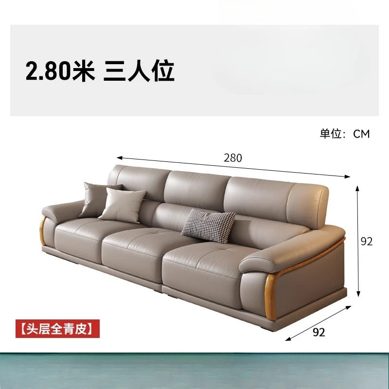 LMM living room modern simple leather sofa light luxury combination large and small apartment leather art