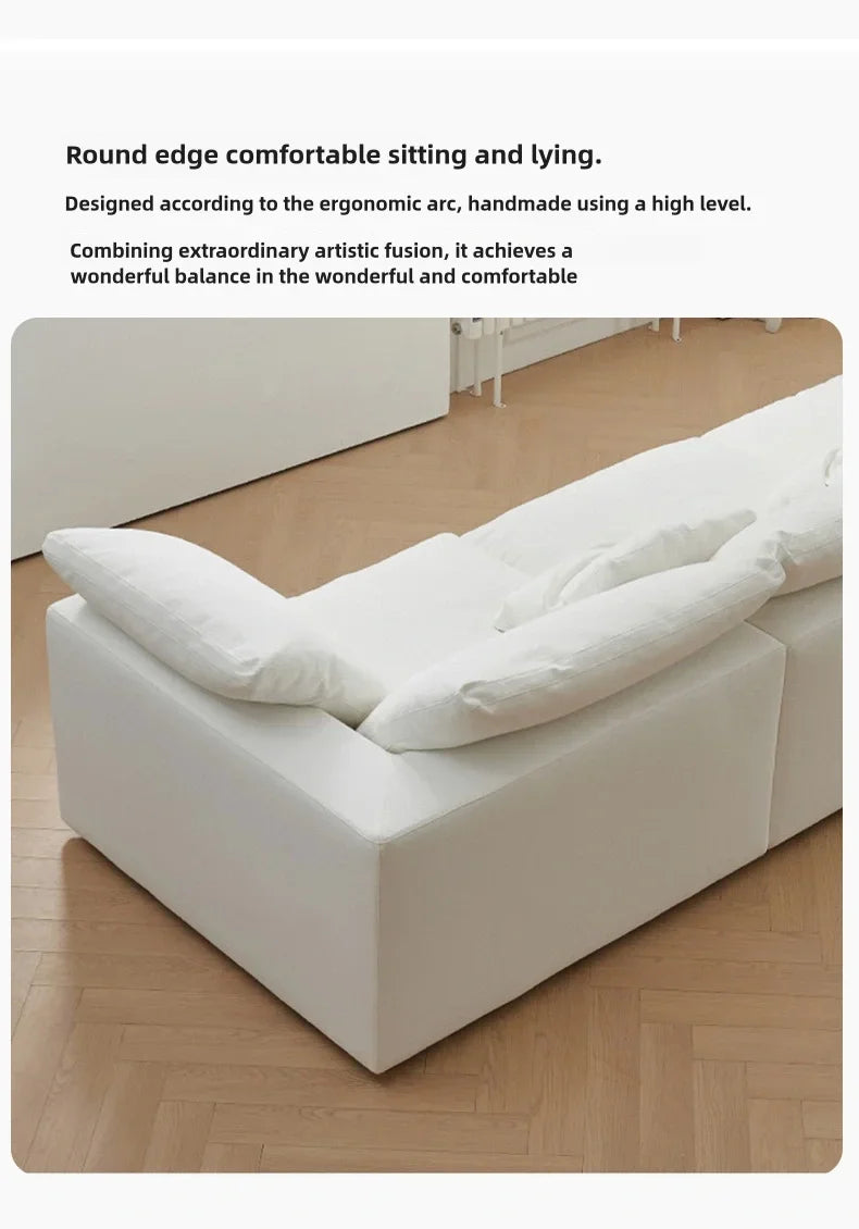 White cloud shaped sofa with L-shaped lounge chair, modern modular sofa with deep seat, suitable for living room, bedroom