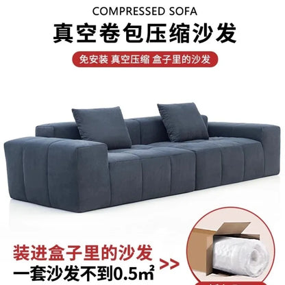 Full Sponge Compressed Fabric Sofa Modern Simple Living Room Couch Tofu Block Sofa Small Apartment Straight Row Combination Sofa