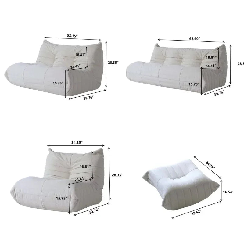 Drop Shipping Nordic White Living Room Sofa 3 Seater Couch Compressed Vacuum Foam Floor Lazy Chair Sofa Set