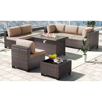 Modern Patio Rattan Sofa Set PE Wicker Sectional Sofa Set High Quality Rattan Outdoor Furniture Set with Fire Pit