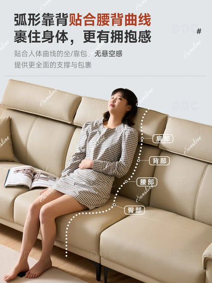 Modern minimalist top-layer cowhide inline sofa small apartment Italian minimalist living room concubine