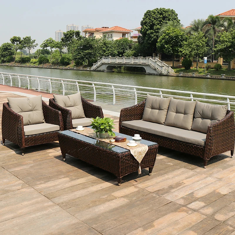 Leisure Courtyard Garden Sofas Outdoor Simple Homestay Coffee Table Garden Sofa Terrace Pe Rattan Furniture Sofá Exterior MHHYSF