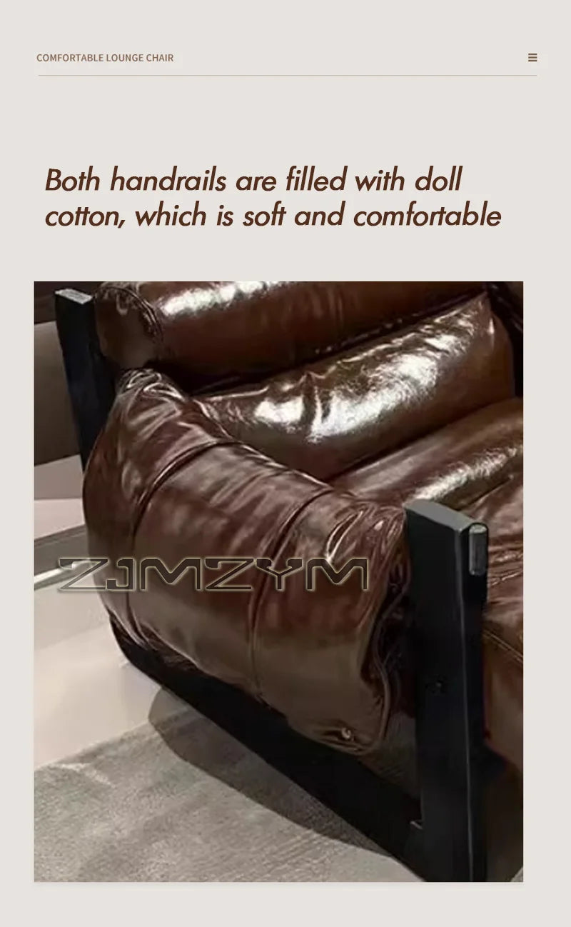 Oil Wax Leather Single Chair Casual Home Sofa Lounge Chairs, Retro Removable Washable Sofa All Solid Metal Base
